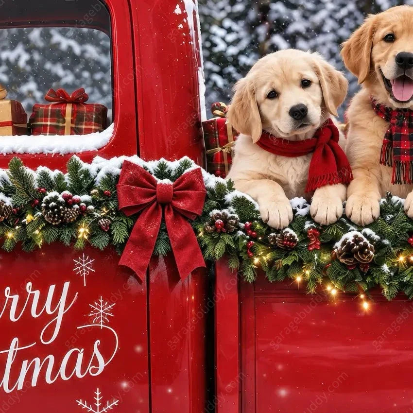 Santa's Retrievers | Christmas Garage Door Cover - Free Shipping