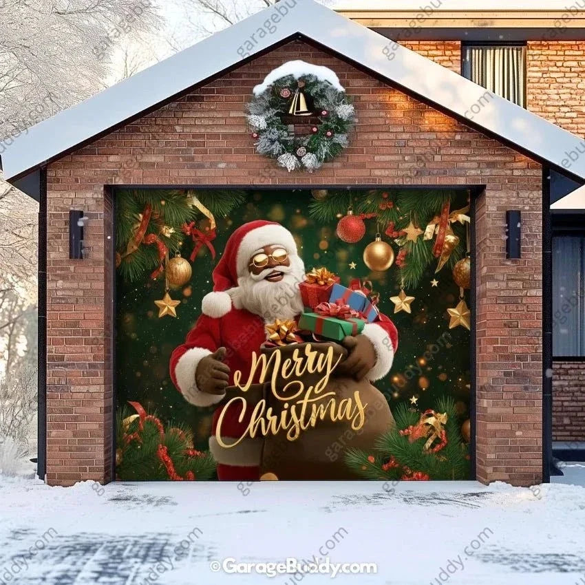 Black Santa | Christmas Garage Door Cover - Free Shipping