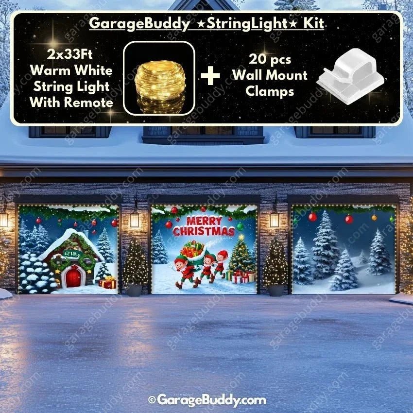 Elf Village | Christmas Garage Door Cover - Free Shipping