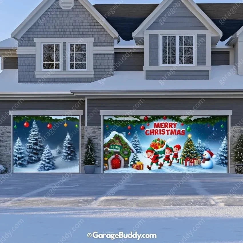 Elf Village | Christmas Garage Door Cover - Free Shipping