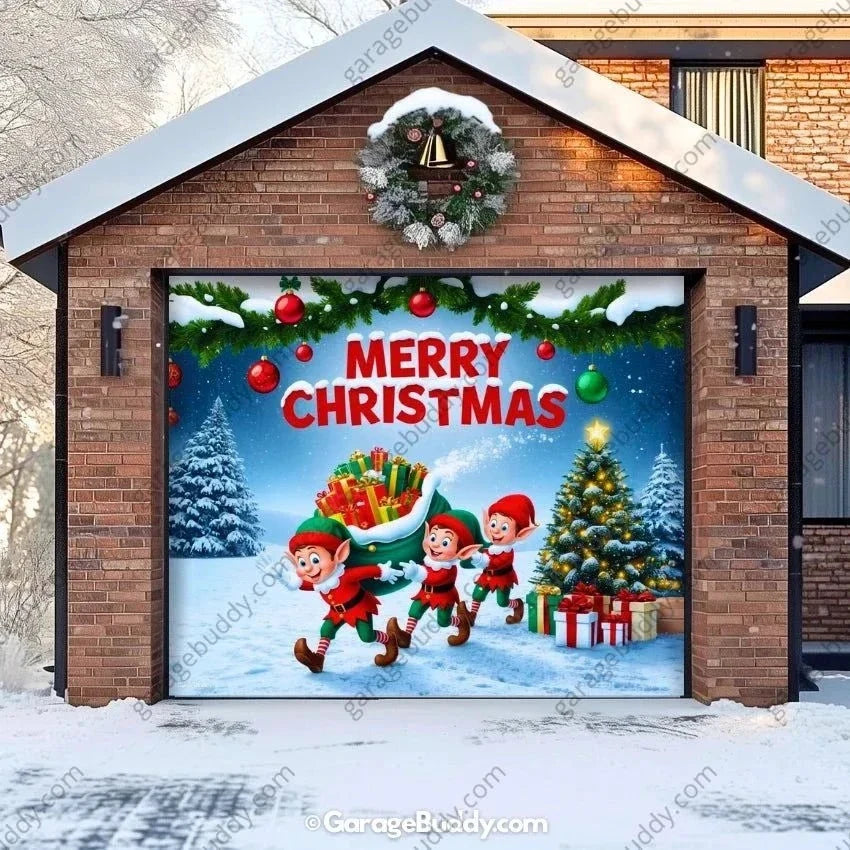 Elf Village | Christmas Garage Door Cover - Free Shipping