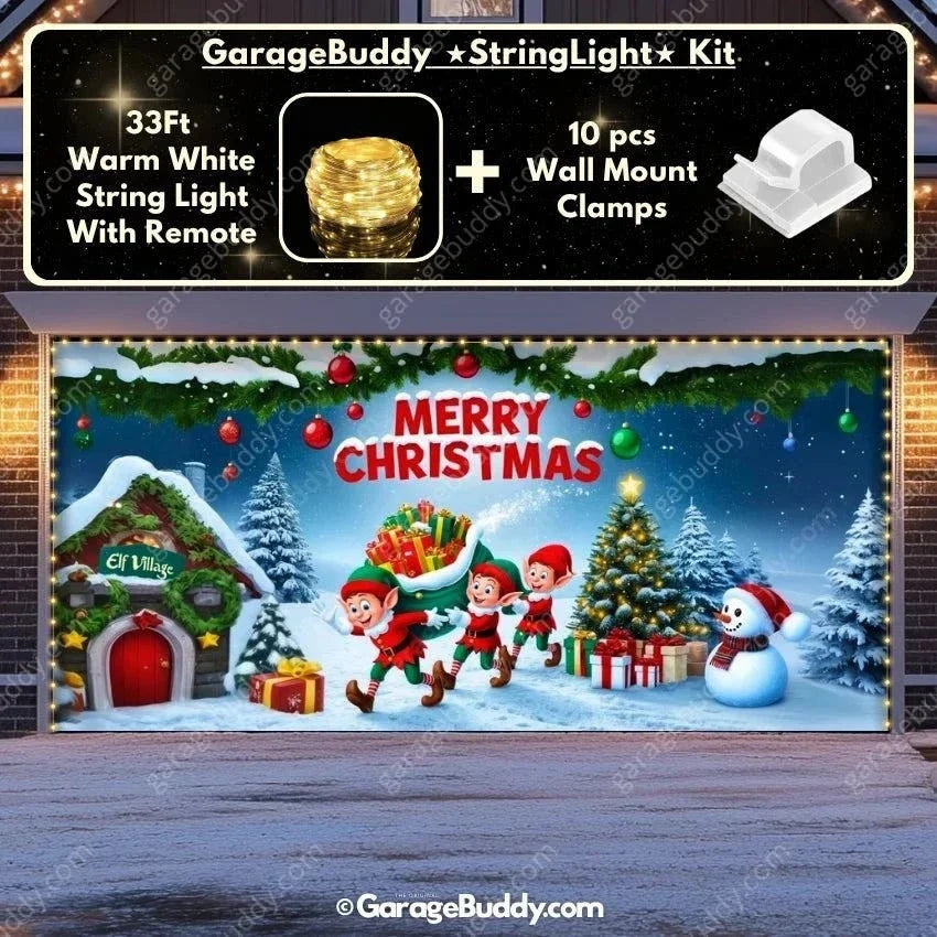 Elf Village | Christmas Garage Door Cover - Free Shipping