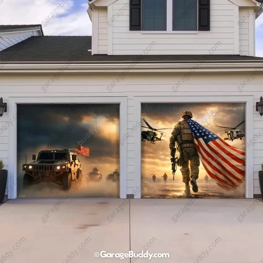 Forged In Freedom | Patriotic Veterans Garage Door Cover - Free Shipping