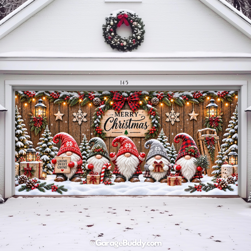 Gnome Sweet Gnome | Christmas Garage Door Cover - Free Shipping
