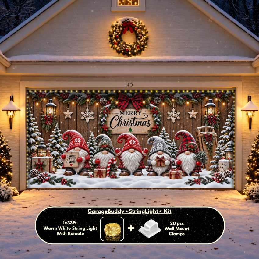 Gnome Sweet Gnome | Christmas Garage Door Cover - Free Shipping