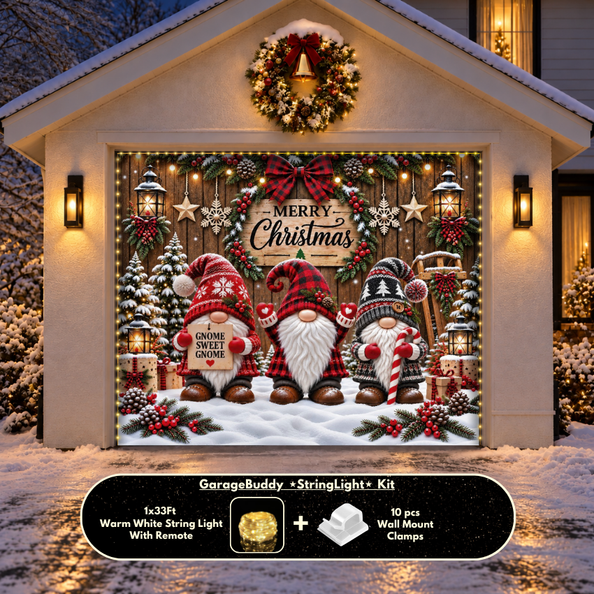Gnome Sweet Gnome | Christmas Garage Door Cover - Free Shipping