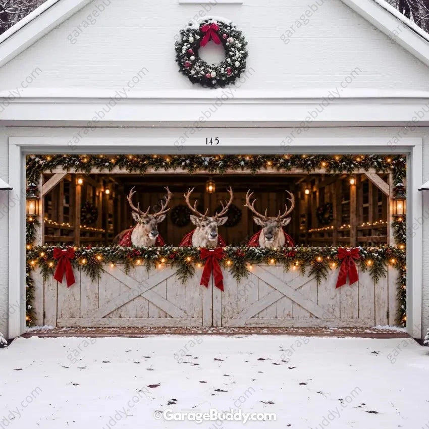 Reindeer Barn | Christmas Garage Door Cover - Free Shipping