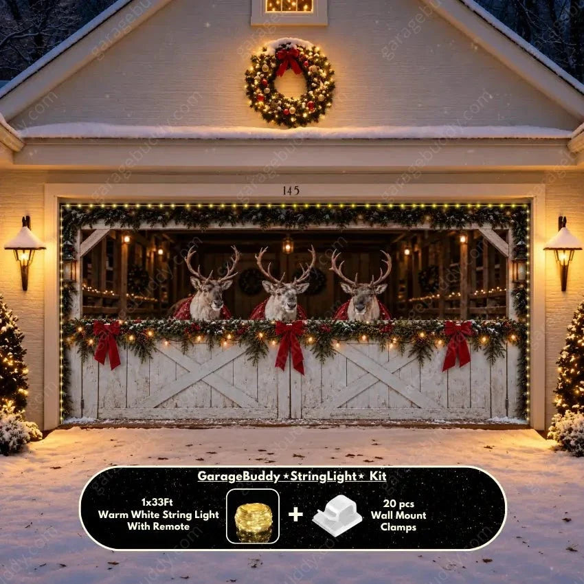 Reindeer Barn | Christmas Garage Door Cover - Free Shipping