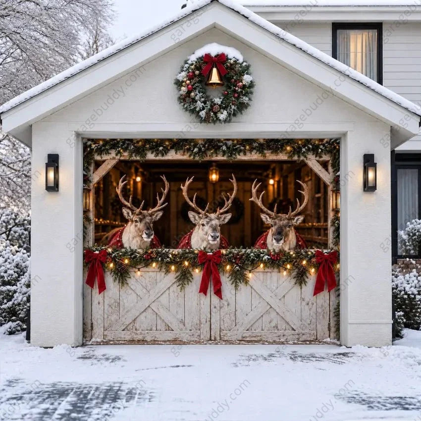 Reindeer Barn | Christmas Garage Door Cover - Free Shipping