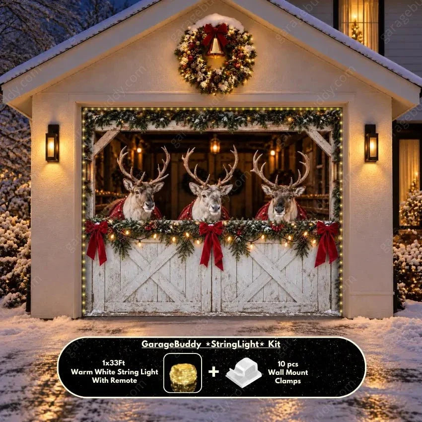 Reindeer Barn | Christmas Garage Door Cover - Free Shipping