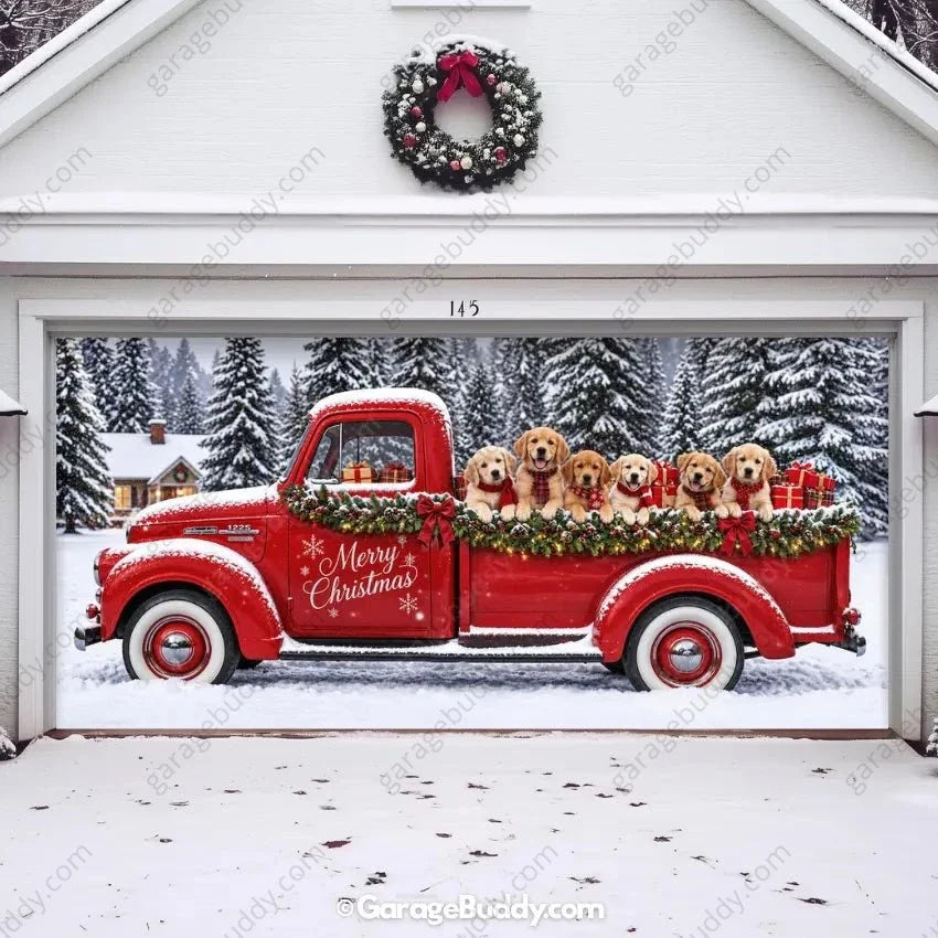 Santa's Retrievers | Christmas Garage Door Cover - Free Shipping