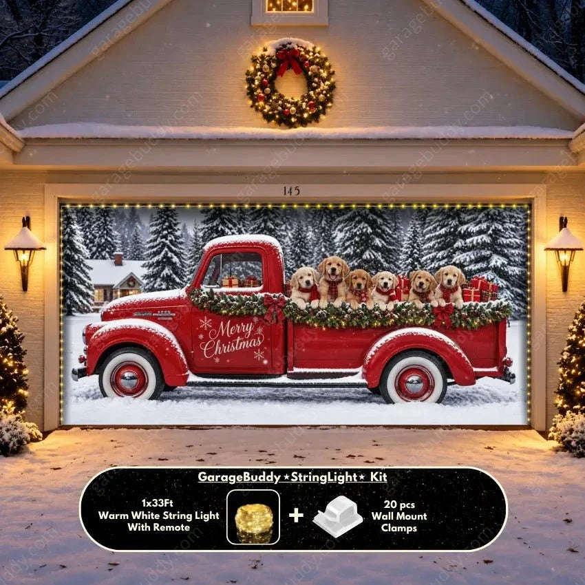 Santa's Retrievers | Christmas Garage Door Cover - Free Shipping