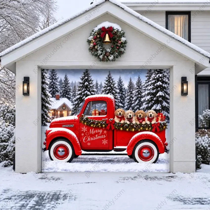 Santa's Retrievers | Christmas Garage Door Cover - Free Shipping