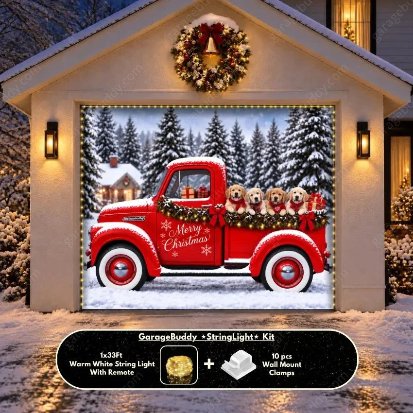 Santa's Retrievers | Christmas Garage Door Cover - Free Shipping