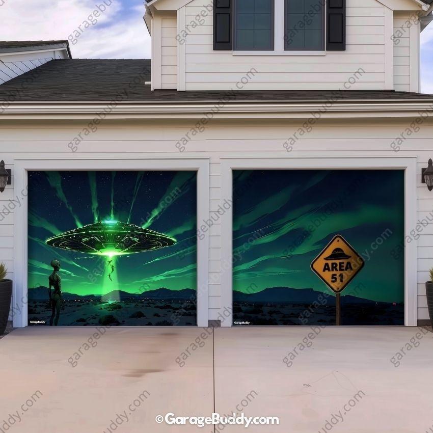 Alien Abduction (Glow) | Halloween Garage Door Cover - Free Shipping