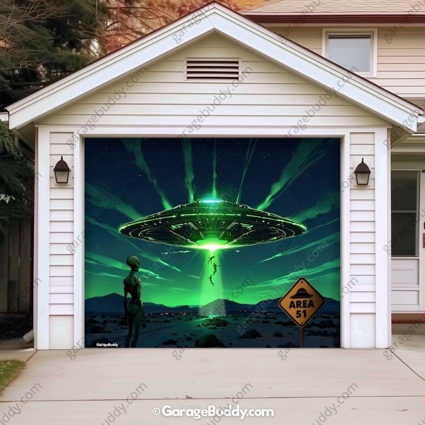 Alien Abduction (Glow) | Halloween Garage Door Cover - Free Shipping