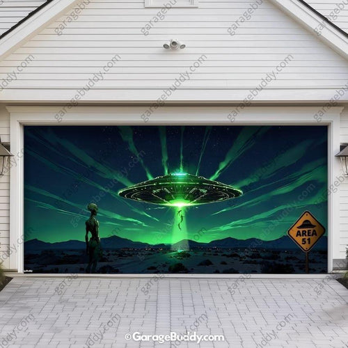 Alien Abduction (Glow) | Halloween Garage Door Cover - Free Shipping