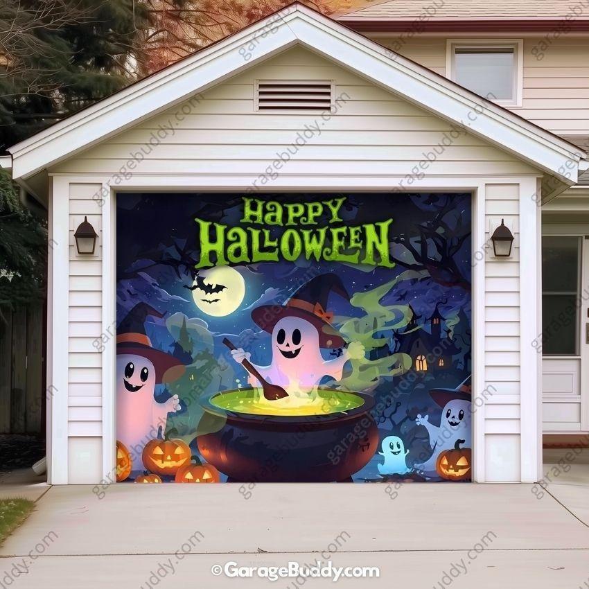 Cute Ghosts | Halloween Garage Door Cover - Free Shipping