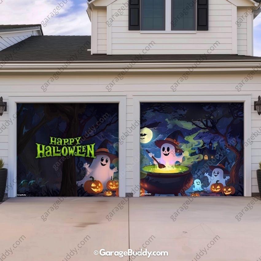 Cute Ghosts (Glow)| Halloween Garage Door Cover - Free Shipping