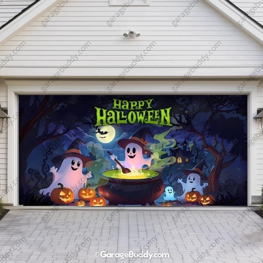 Cute Ghosts | Halloween Garage Door Cover - Free Shipping