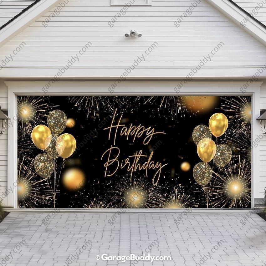 Happy Birthday Gold | GarageBuddy Garage Door Cover - Free Shipping