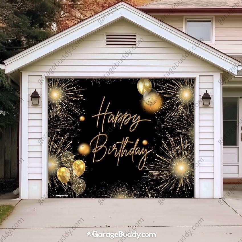 Happy Birthday Gold | GarageBuddy Garage Door Cover - Free Shipping