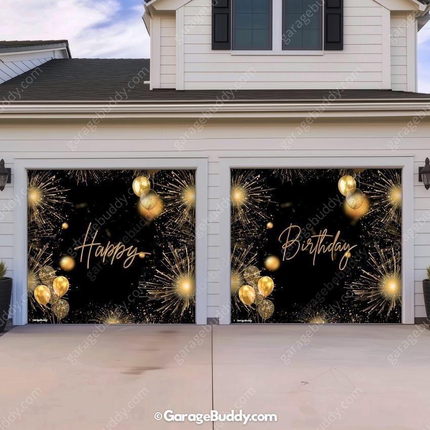 Happy Birthday Gold | GarageBuddy Garage Door Cover - Free Shipping