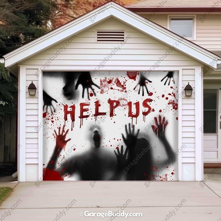 Help Us! | Halloween Garage Door Cover - Free Shipping
