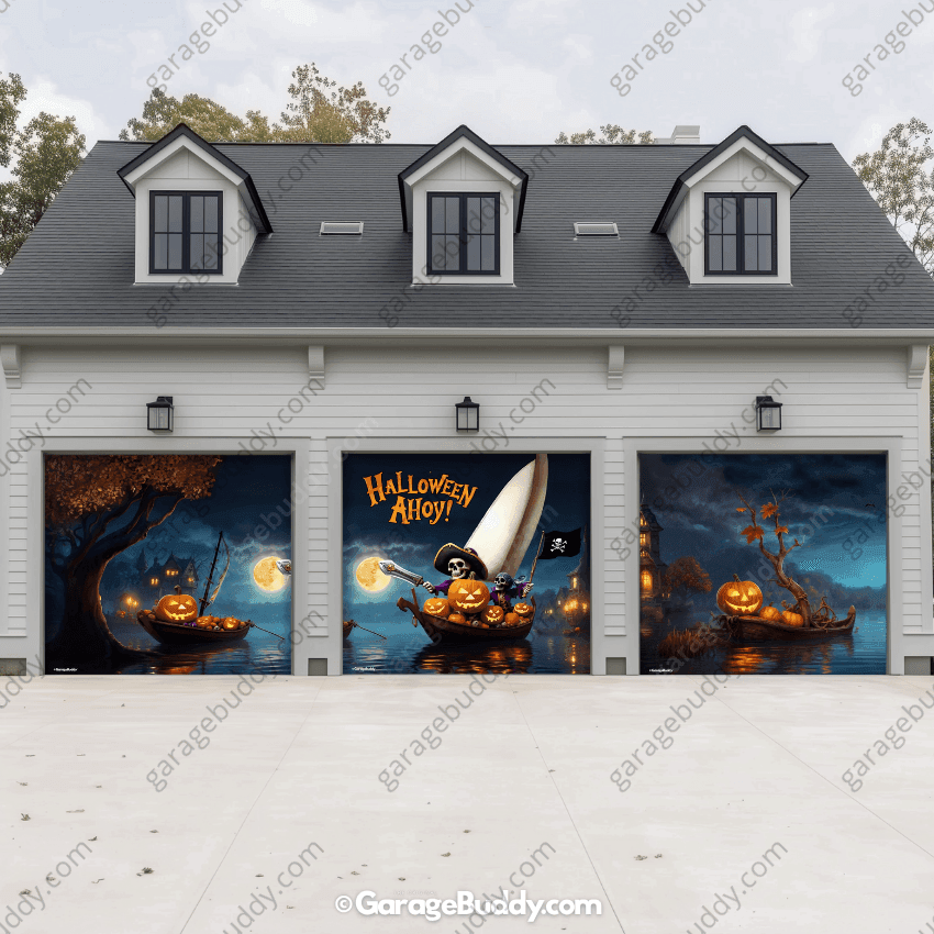 Pumpkin Pirates (Glow) | Halloween Garage Door Cover - Free Shipping