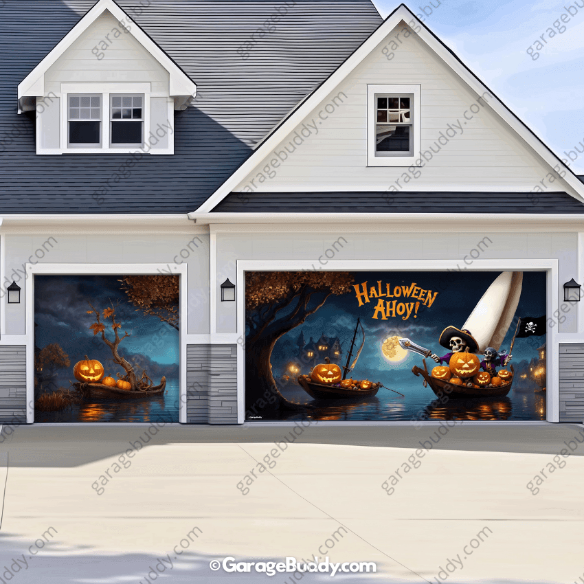 Pumpkin Pirates (Glow) | Halloween Garage Door Cover - Free Shipping