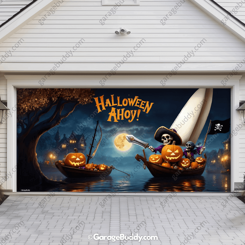 Pumpkin Pirates (Glow) | Halloween Garage Door Cover - Free Shipping
