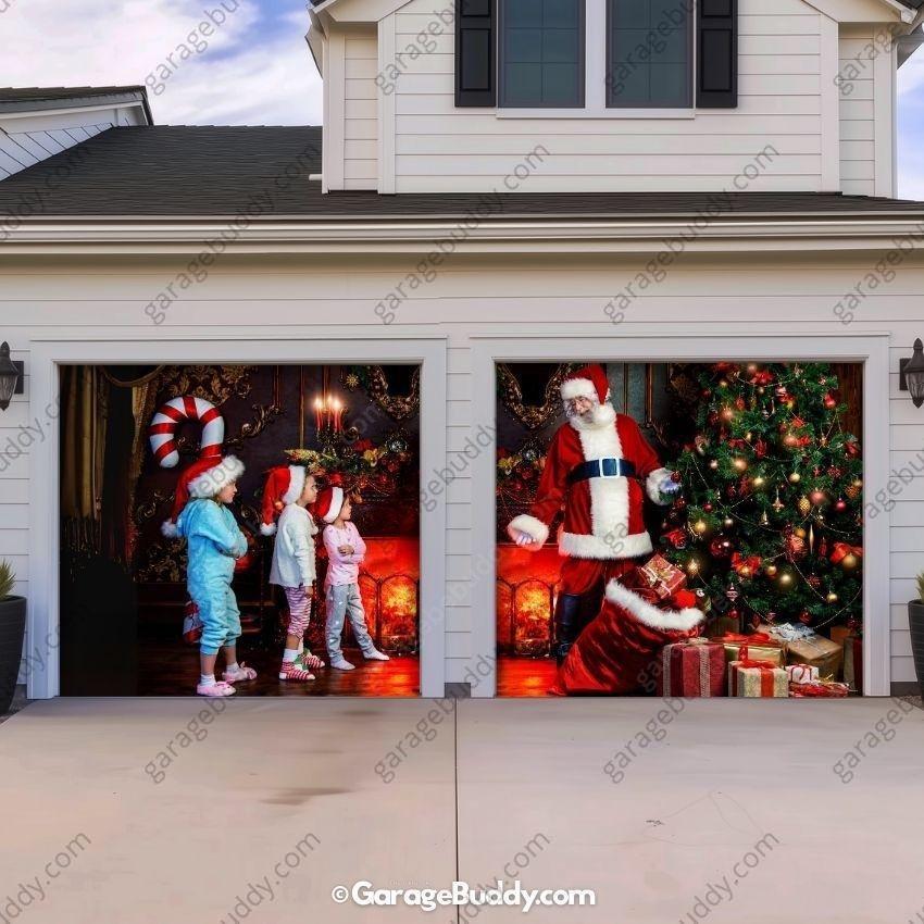 Santa With Kids | Christmas Garage Door Cover - Free Shipping