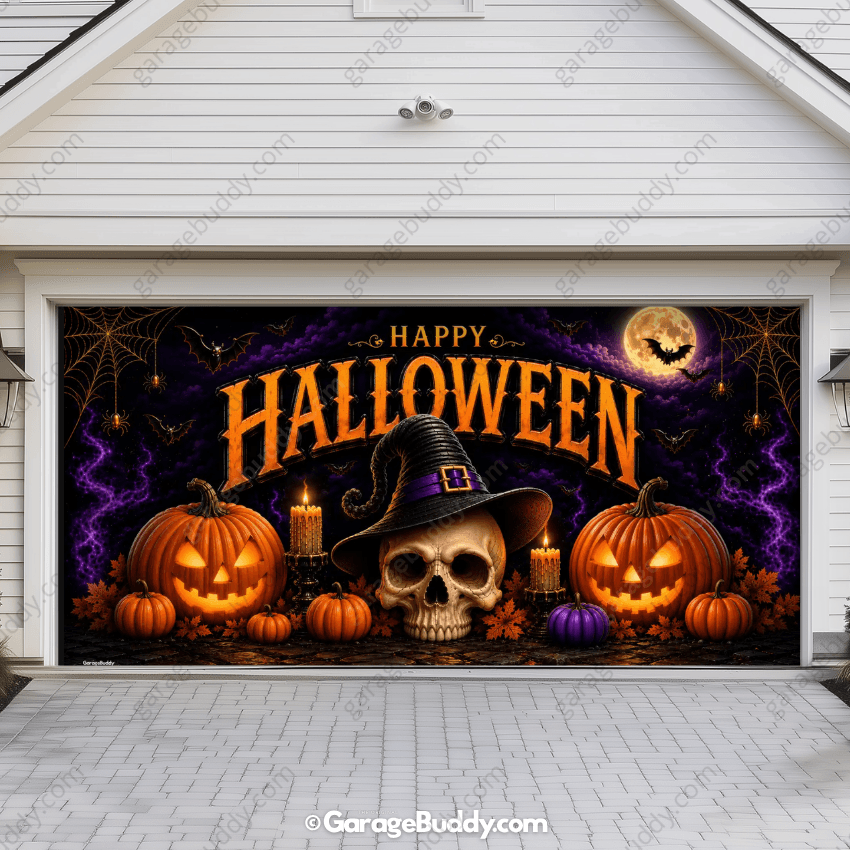 Wicked Halloween | Skull & Pumpkin Halloween Garage Door Cover - Free Shipping