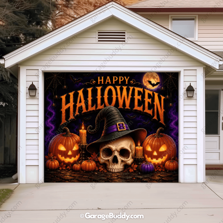 Wicked Halloween | Skull & Pumpkin Halloween Garage Door Cover - Free Shipping