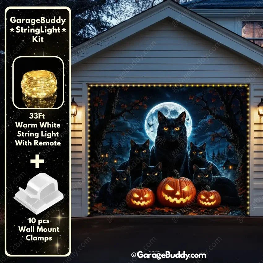 Witching Whiskers | Black Cat Halloween Garage Door Cover - Free Shipping