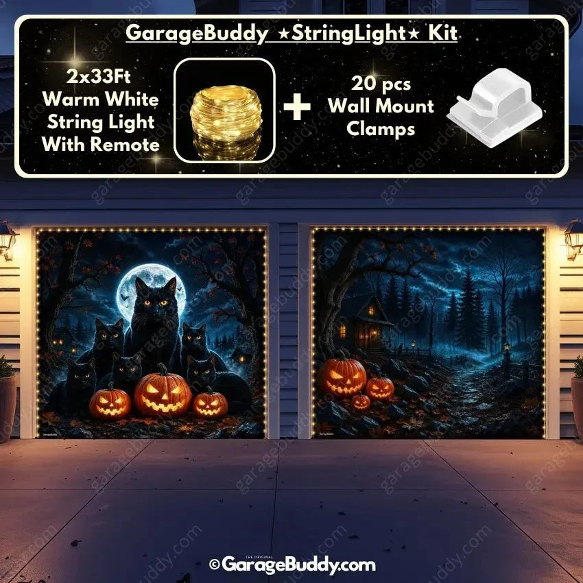 Witching Whiskers | Black Cat Halloween Garage Door Cover - Free Shipping