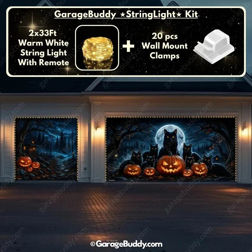 Witching Whiskers | Black Cat Halloween Garage Door Cover - Free Shipping