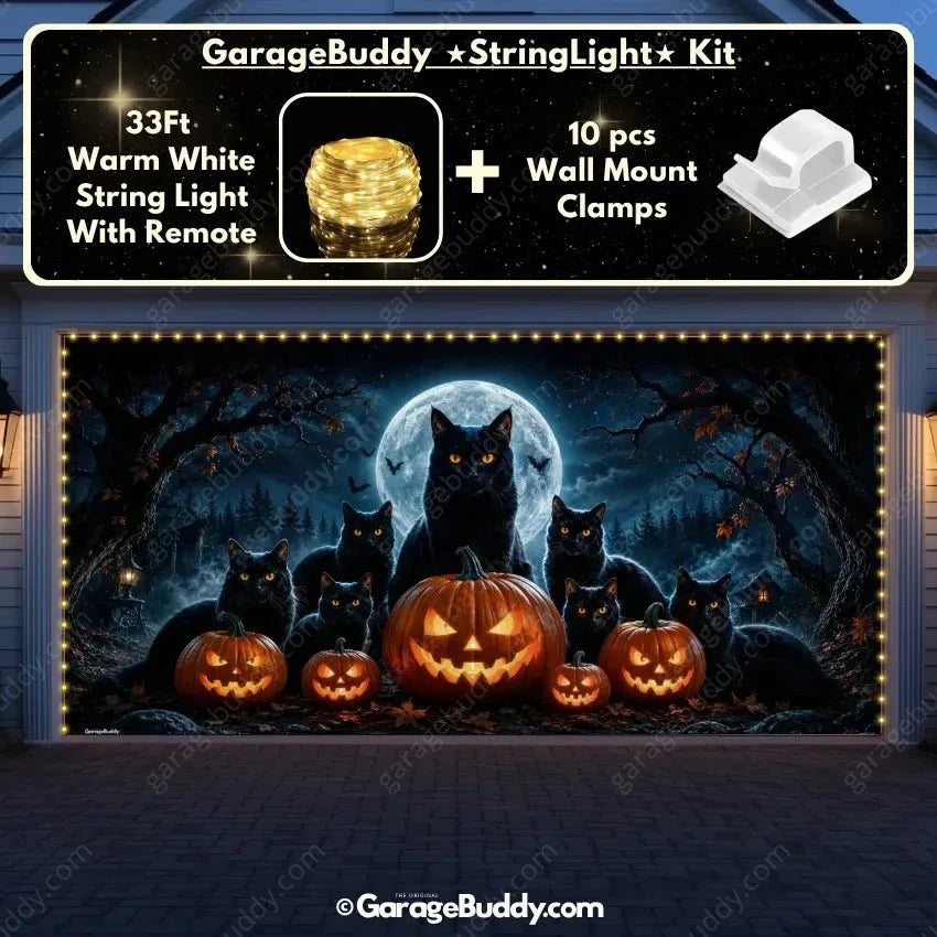 Witching Whiskers | Black Cat Halloween Garage Door Cover - Free Shipping