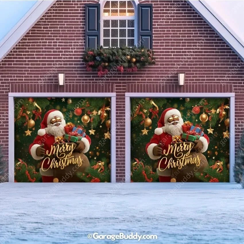 Black Santa | Christmas Garage Door Cover - Free Shipping