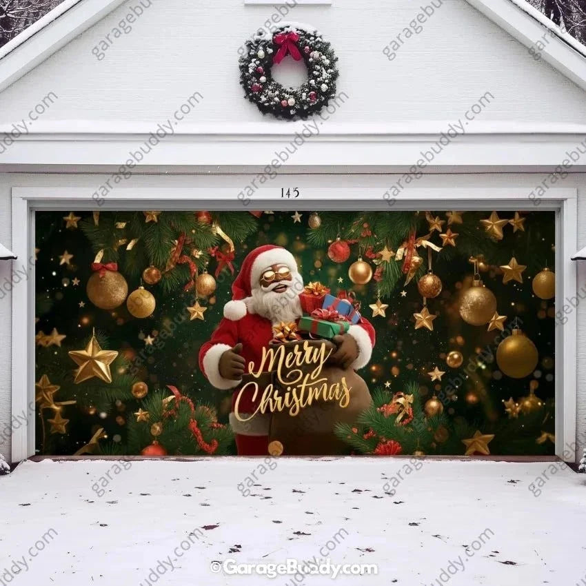 Black Santa | Christmas Garage Door Cover - Free Shipping