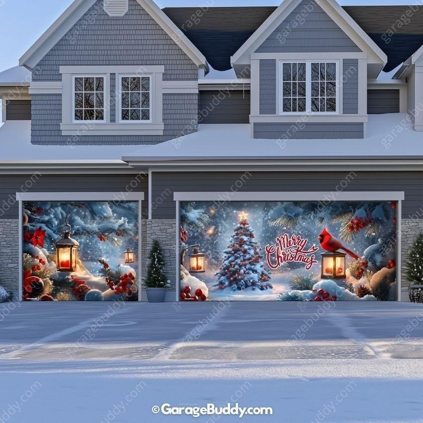 Cardinal's Christmas | Christmas Garage Door Cover - Free Shipping