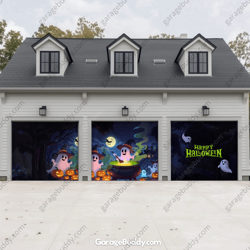 Cute Ghosts | Halloween Garage Door Cover - Free Shipping