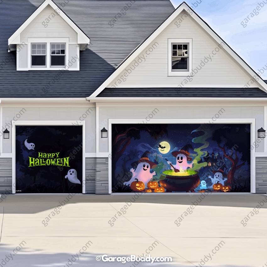 Cute Ghosts | Halloween Garage Door Cover - Free Shipping
