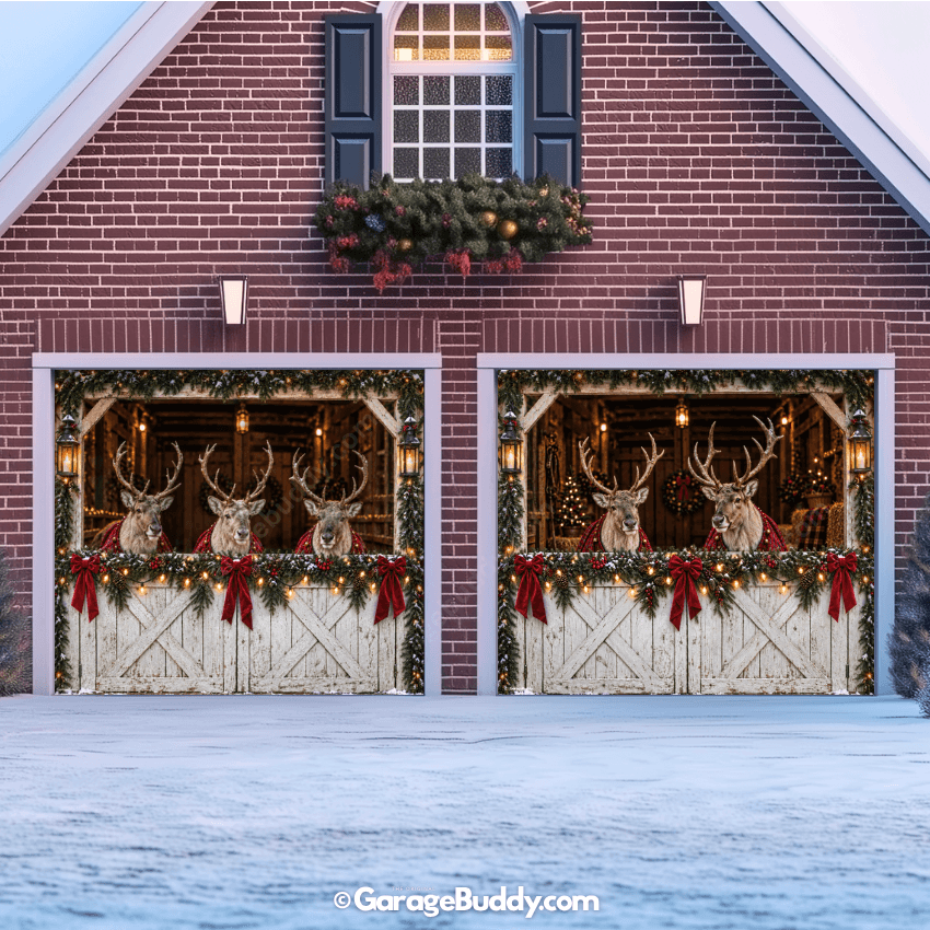 Reindeer Barn | Christmas Garage Door Cover - Free Shipping