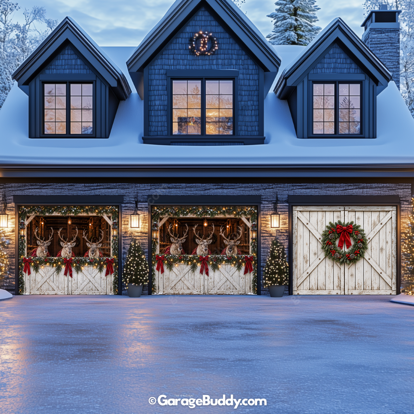 Reindeer Barn | Christmas Garage Door Cover - Free Shipping