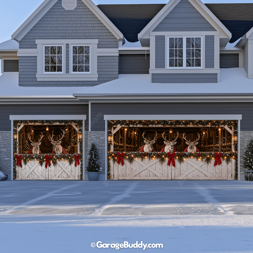 Reindeer Barn | Christmas Garage Door Cover - Free Shipping