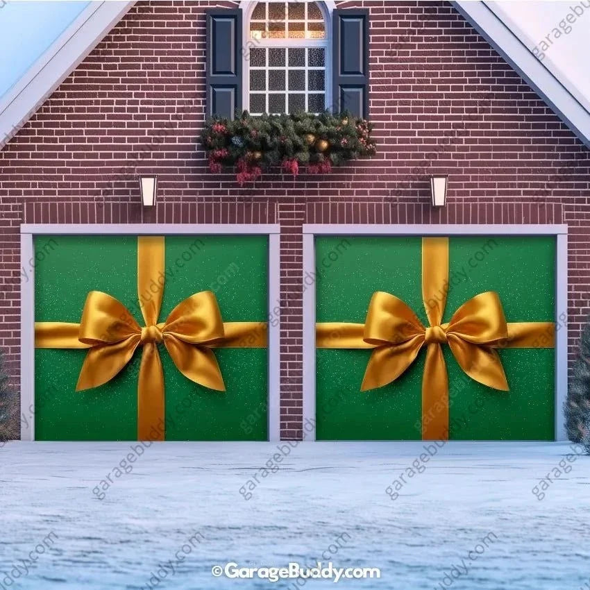 Gift Wrap (Green) | Christmas Garage Door Cover - Free Shipping