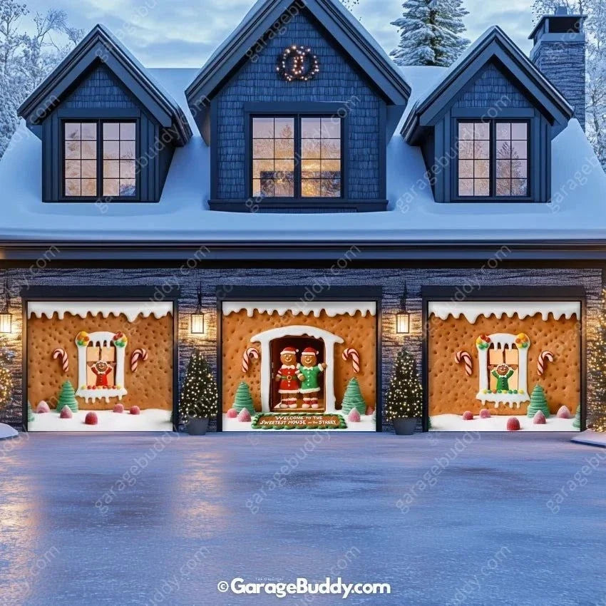 Gingerbread Family | Christmas Garage Door Cover - Free Shipping