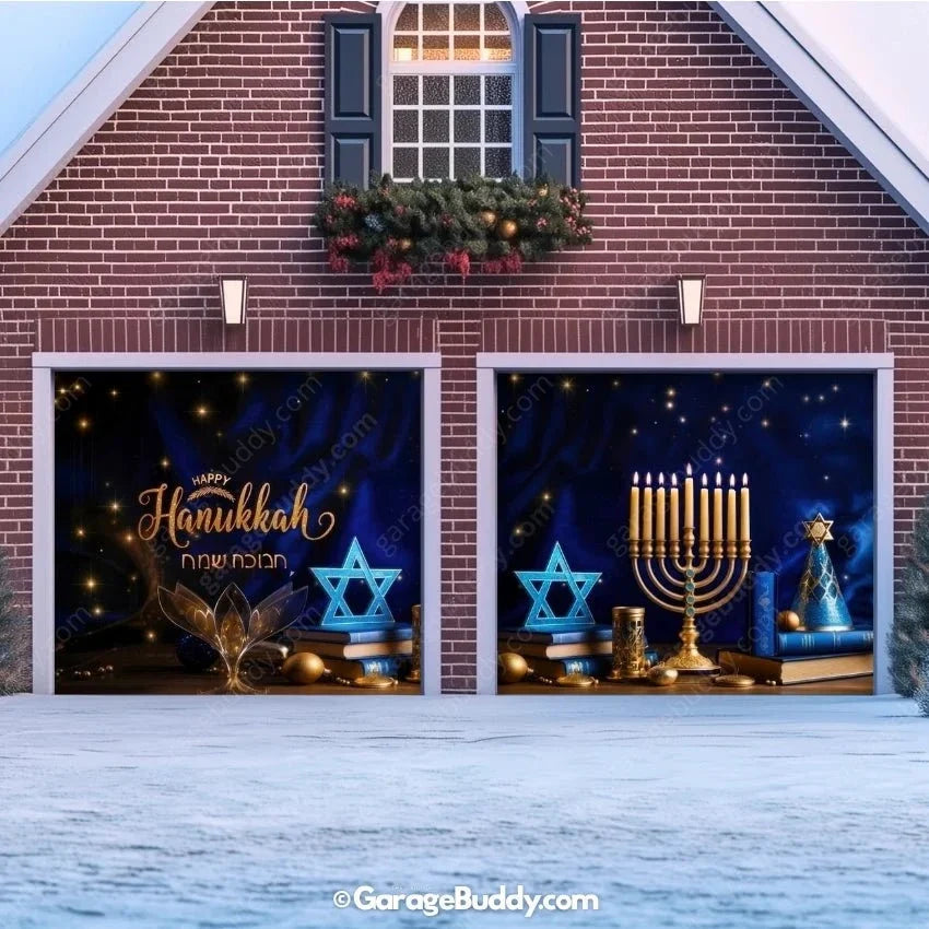 Happy Hanukkah (B) Festive Garage Door Cover - Free Shipping