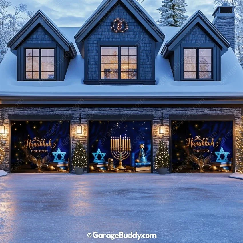 Happy Hanukkah (B) Festive Garage Door Cover - Free Shipping